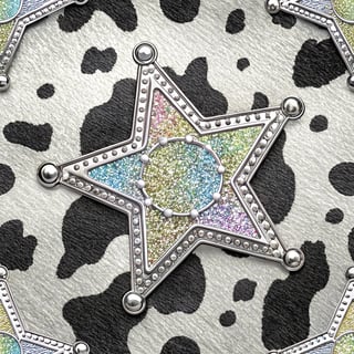 Iridescent Sheriff Badge with Cow Print
