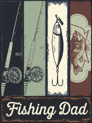 Vintage Fishing Vector Art Collage