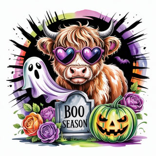 Cute Highland Cow Halloween Art