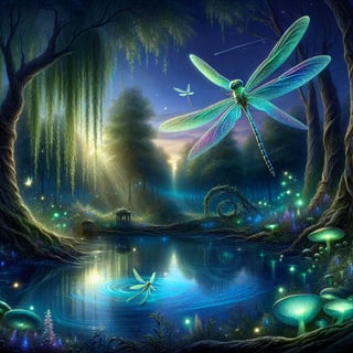 Ethereal Dragonfly Over Twilight Pond