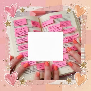 Hands Holding Annotated Book with Pink Tabs