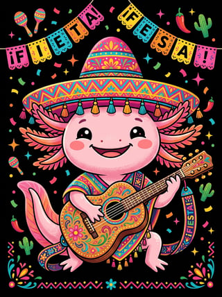 Smiling Axolotl Playing Guitar