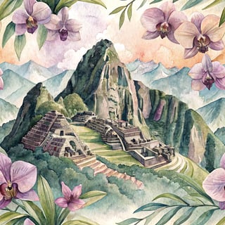 Abstract Watercolor of Machu Picchu