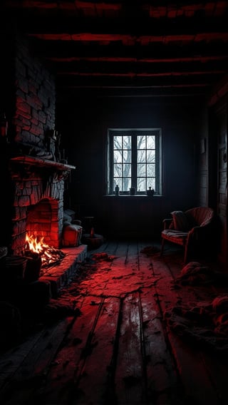 Dark Cabin with Dying Embers
