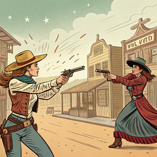 Retro Comic Book Cowgirl Showdown
