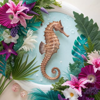Elegant Seahorse with Tropical Botanicals