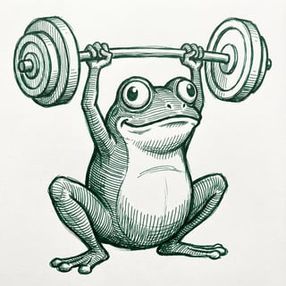 Sketch of Frog Weightlifting Cartoon