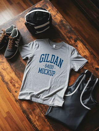 Gray Gildan 64000 Lay Flat Mockup