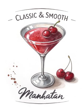 Hand-Drawn Watercolor Martini Glass