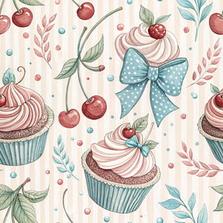 Seamless Cherry Dessert Pattern