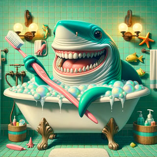 Whimsical Shark in Bathtub Artwork