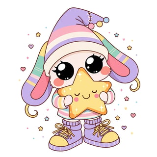 Kawaii Bunny Hugging Smiling Star Sticker