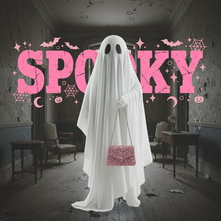 Spooky Pink Ghost with Rhinestone Handbag