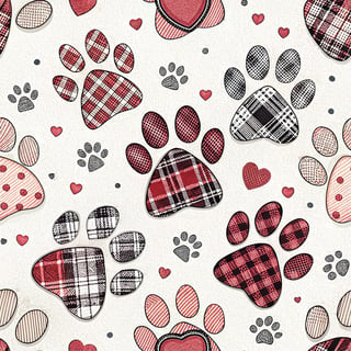 Valentine Plaid Puppy Paw Prints Pattern