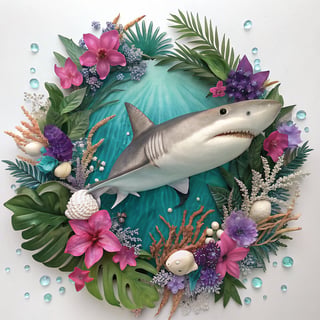 Elegant Shark with Vibrant Tropical Elements