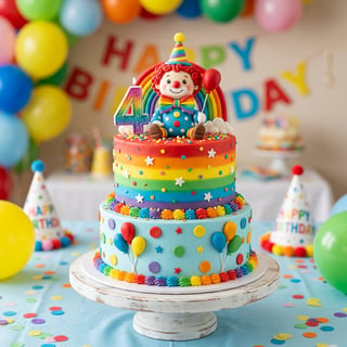 Rainbow Clown Birthday Cake