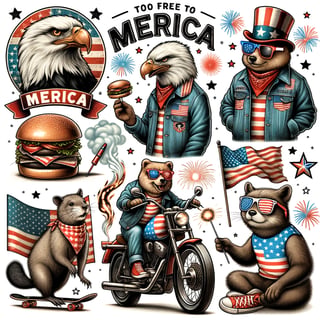 Vintage Patriotic Animal Graphics