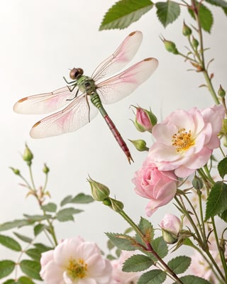 Photorealistic Dragonfly with Roses