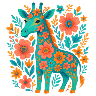 Boho Floral Giraffe Illustration
