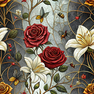 Seamless Stained Glass Rose Pattern