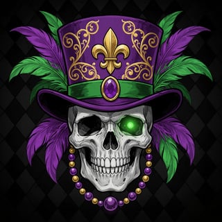 Mardi Gras Skull with Ornate Top Hat