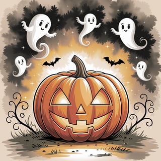 Vintage Halloween Watercolor Art