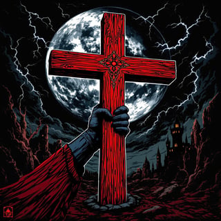 Gothic Red Wooden Cross with Hand
