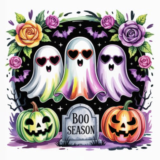 Watercolor Ghost Friends with Halloween Theme