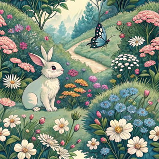 Ultra-Detailed Rabbit and Butterfly Pattern