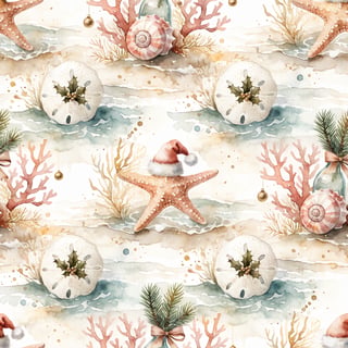 Coastal Christmas Watercolor Pattern