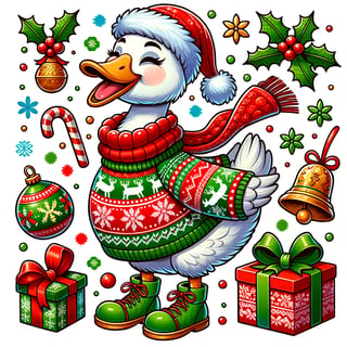 Cartoon Goose in Christmas Sweater
