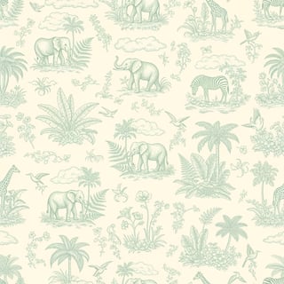 Vintage Safari Toile Pattern in Mint Green
