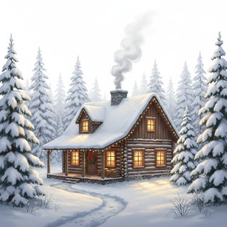 Cozy Log Cabin in Snowy Forest