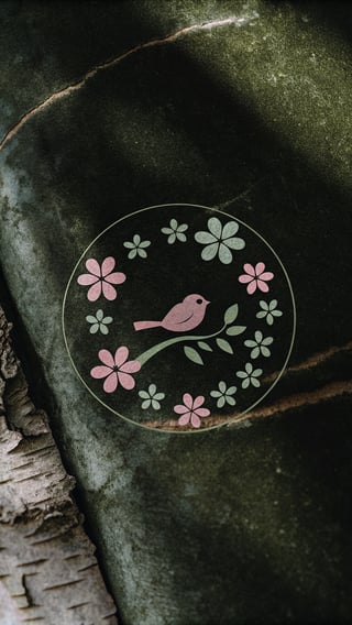 Minimalist Floral Logo with Pink Bird
