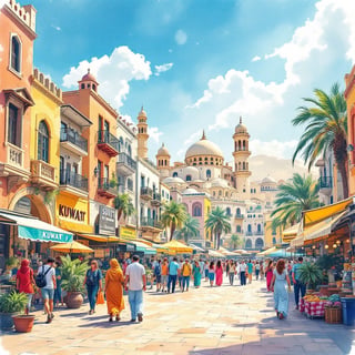 Ink and Watercolor Kuwait Travel Poster