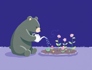 Bear in a Flower Garden