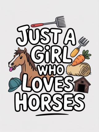 Girl Loves Horses Doodle T-Shirt Design