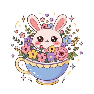 Kawaii Bunny in Pastel Teacup