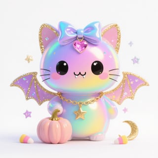 Kawaii Holographic Bat with Pastel Pumpkin
