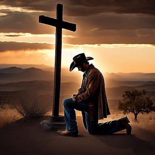 Silhouetted Cowboy at Sunset