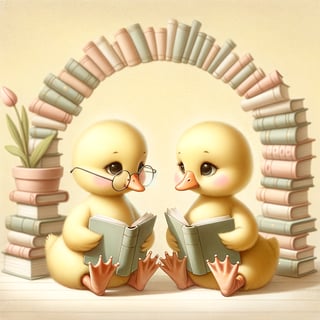 Cartoon Baby Geese Reading Illustration