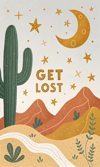 Minimalist Desert Illustration with Cactus
