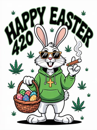 Stylized Bunny with Easter and Cannabis Theme