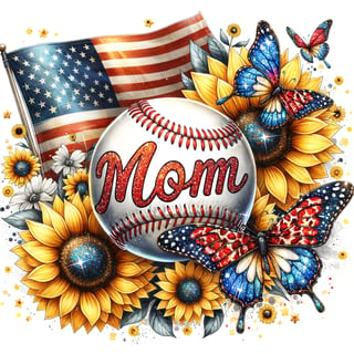 Vibrant Baseball with American Flag and Sunflowers