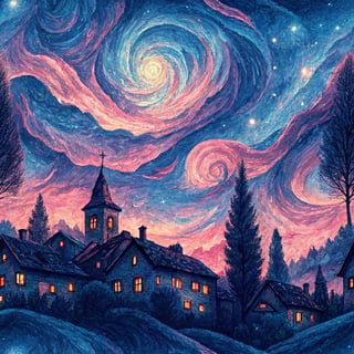 Electric Blue & Magenta Sky Over Village