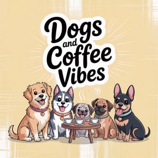 Cartoon Dogs Enjoying Coffee
