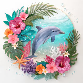 Elegant Dolphin with Tropical Botanicals
