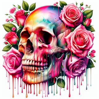 Vibrant Skull with Roses Illustration