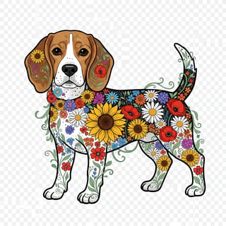 Boho Floral Beagle Illustration