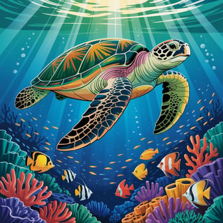 Sea Turtle Coral Reef Pattern